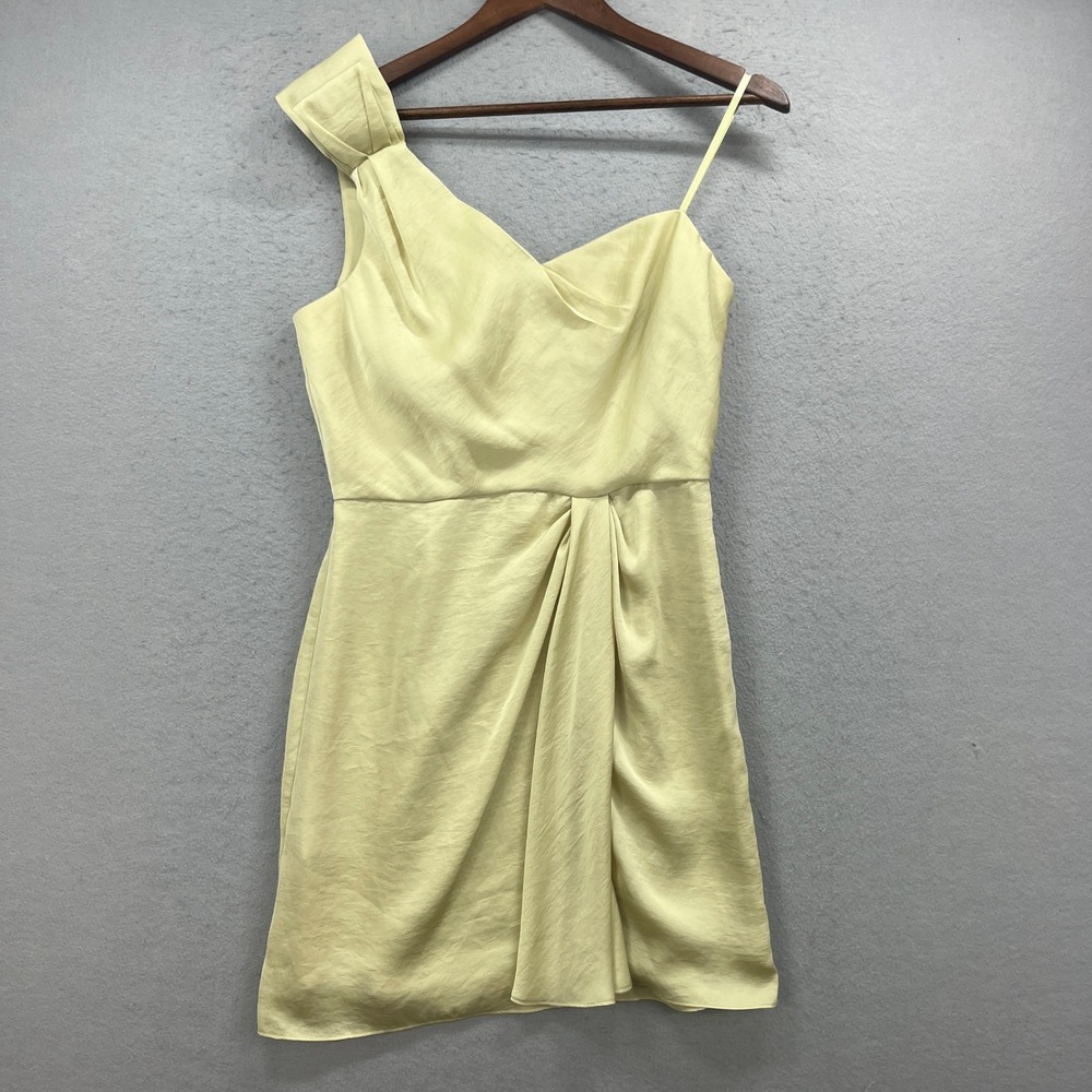 BCBGeneration One Shoulder Mini Dress Womens 6 Limeade Yellow Cocktail Party